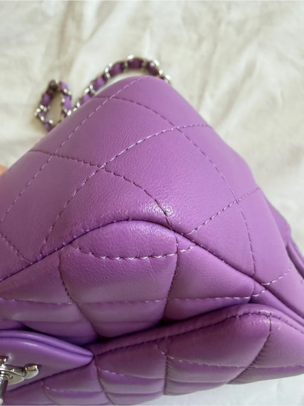 CHANEL Mini Quilted Lambskin Shoulder Bag in Lilac Purple with Silver Hardware